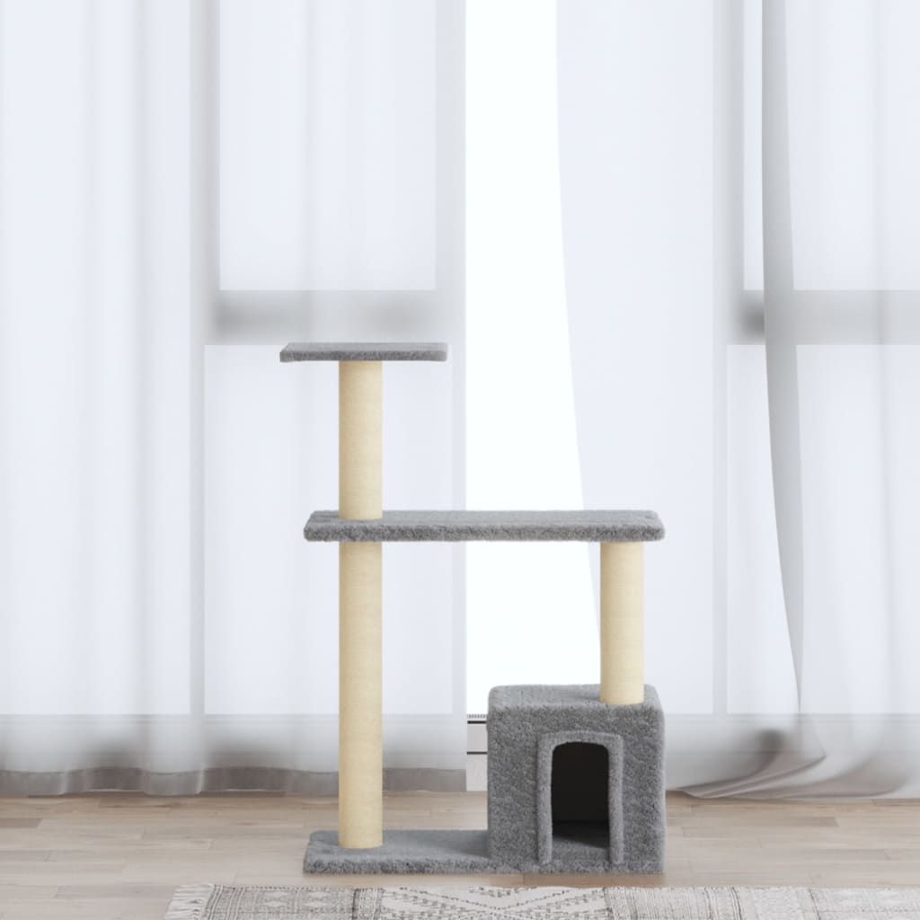 vidaXL világosszürke macskabútor szizál kaparófákkal 70 cm