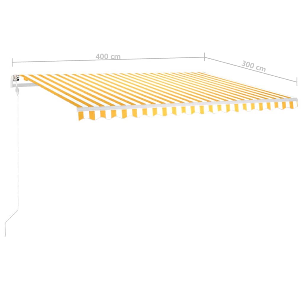 vidaXL sárga és fehér kézzel kihúzható LED-es napellenző 4 x 3 m