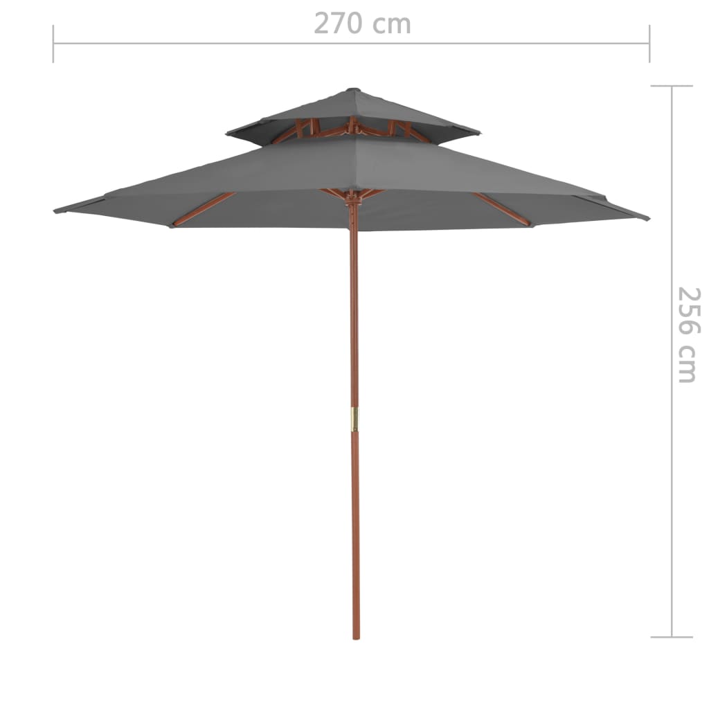 vidaXL antracitszürke kétszintes napernyő fa rúddal 270 cm