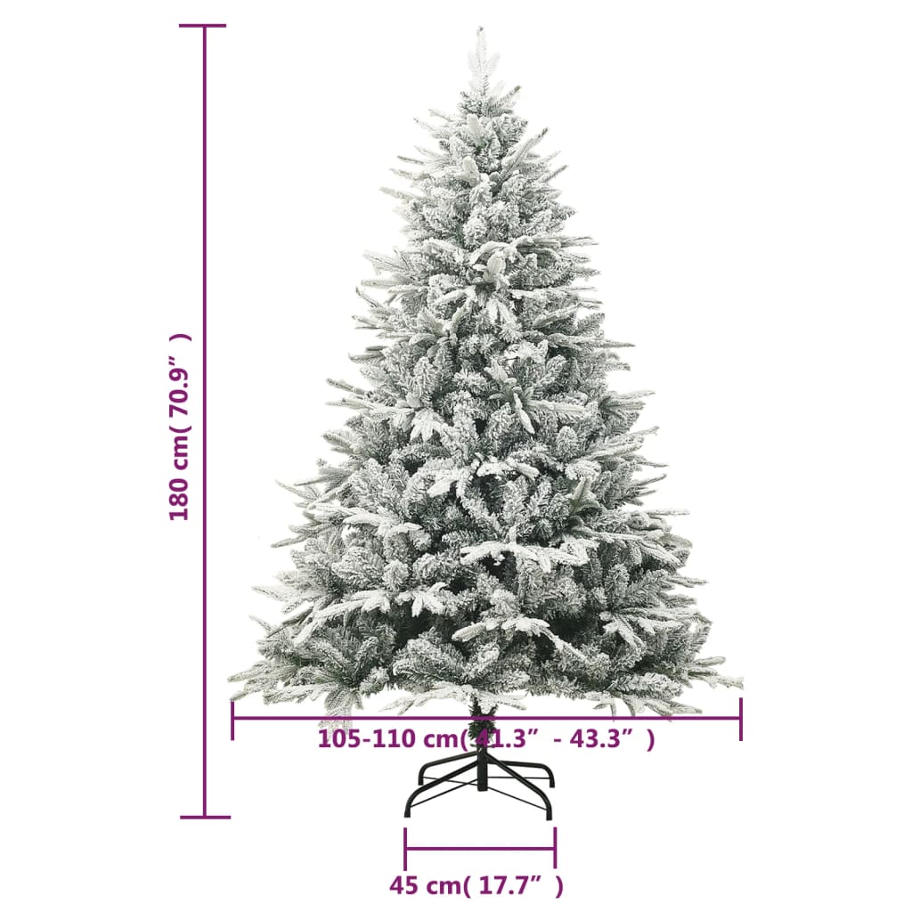 vidaXL PVC és PE műkarácsonyfa LED-del/gömbszettel/hóval 180 cm