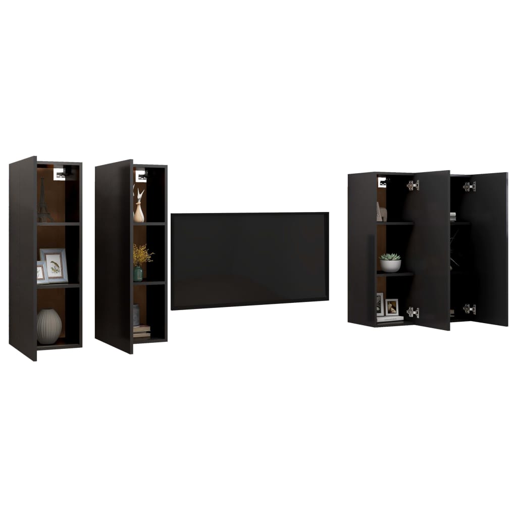 vidaXL 4 db fekete forgácslap TV-szekrény 30,5 x 30 x 90 cm