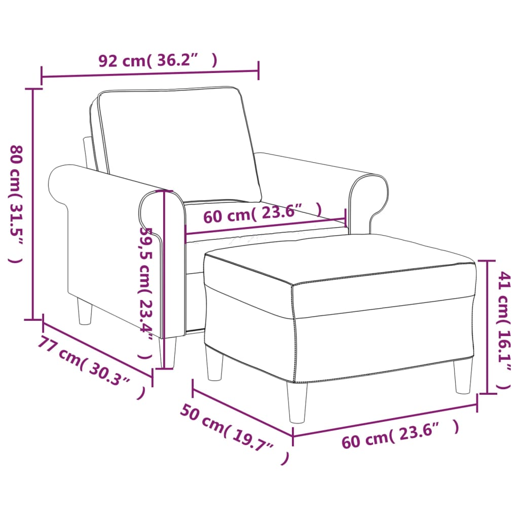 vidaXL világosszürke szövet kanapéfotel lábtartóval 60 cm
