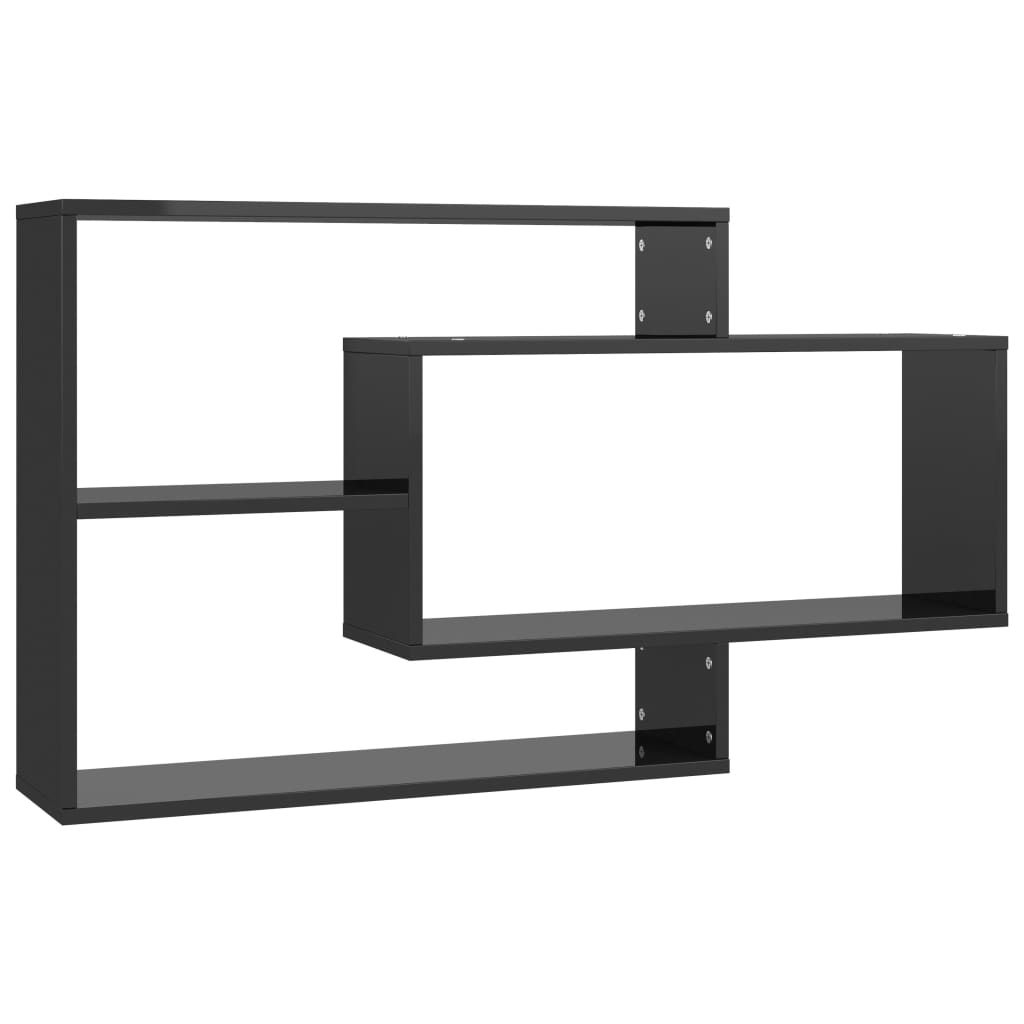 800331 vidaXL Wall Shelves High Gloss Black 104x20x58,5 cm Chipboard