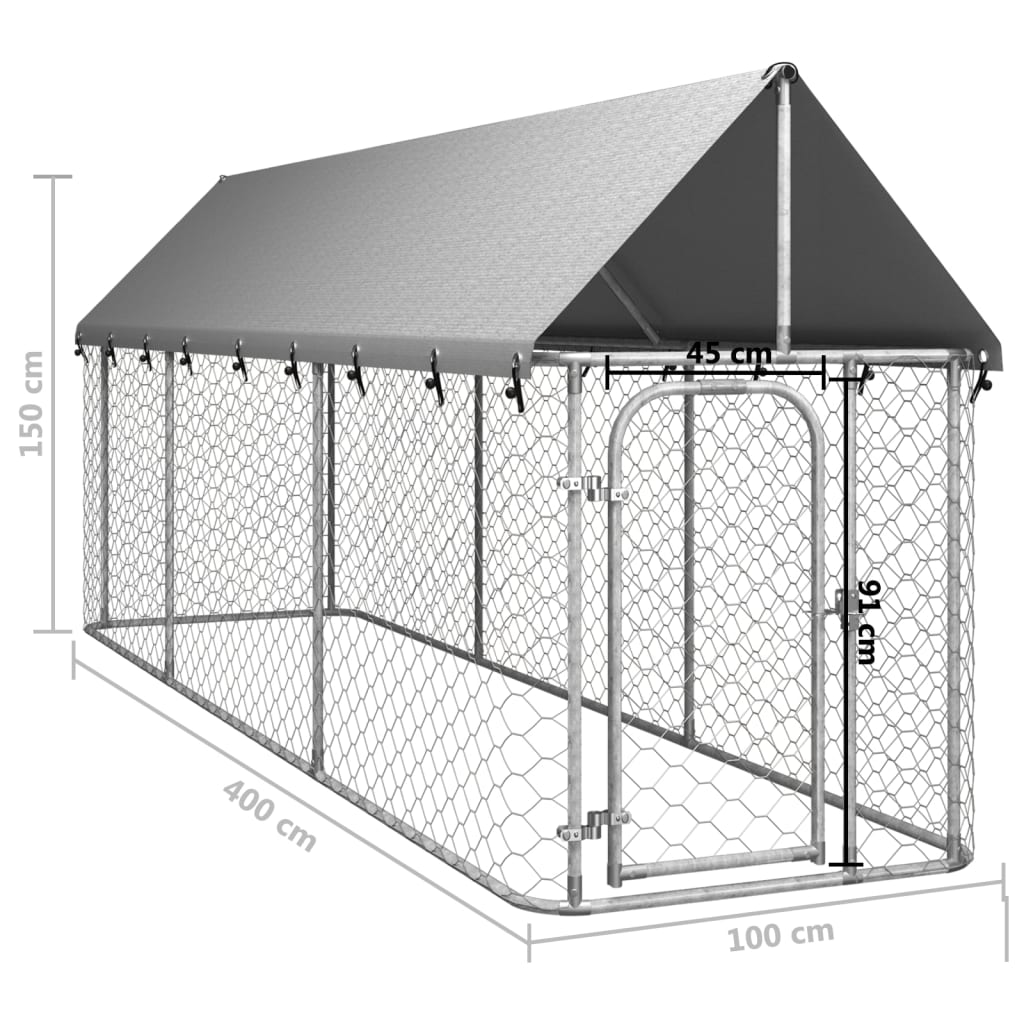 vidaXL kültéri kutyakennel tetővel 400 x 100 x 150 cm