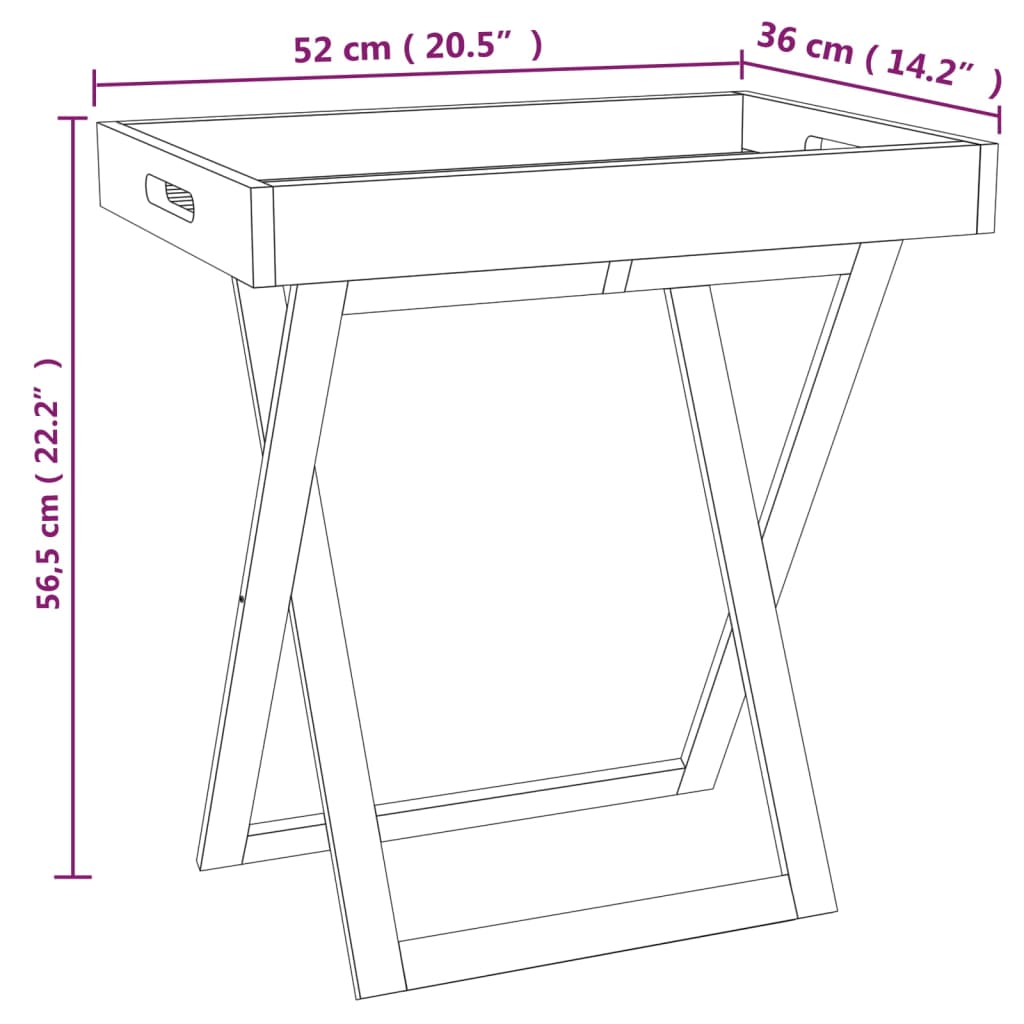 vidaXL tömör diófa összecsukható tálcás asztal 52 x 36 x 56,5 cm