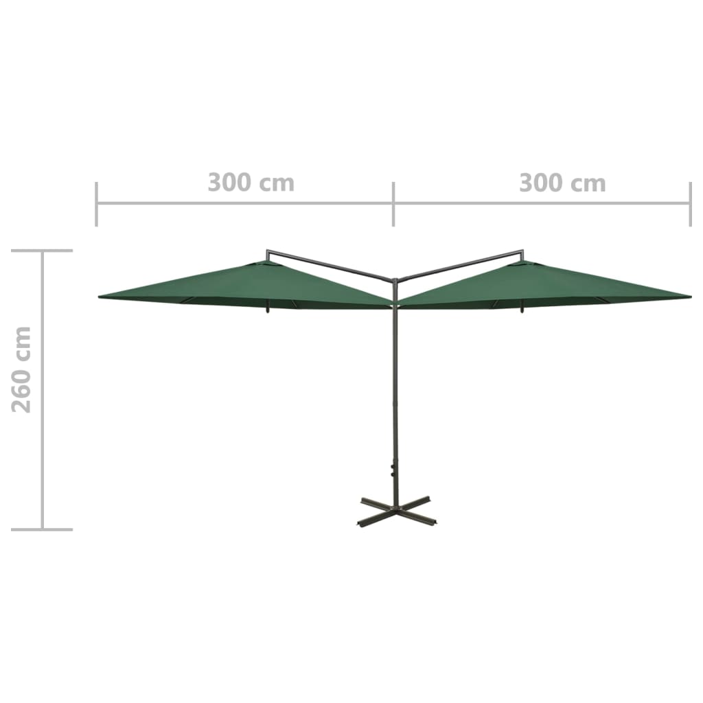 vidaXL zöld dupla napernyő acélrúddal 600 cm