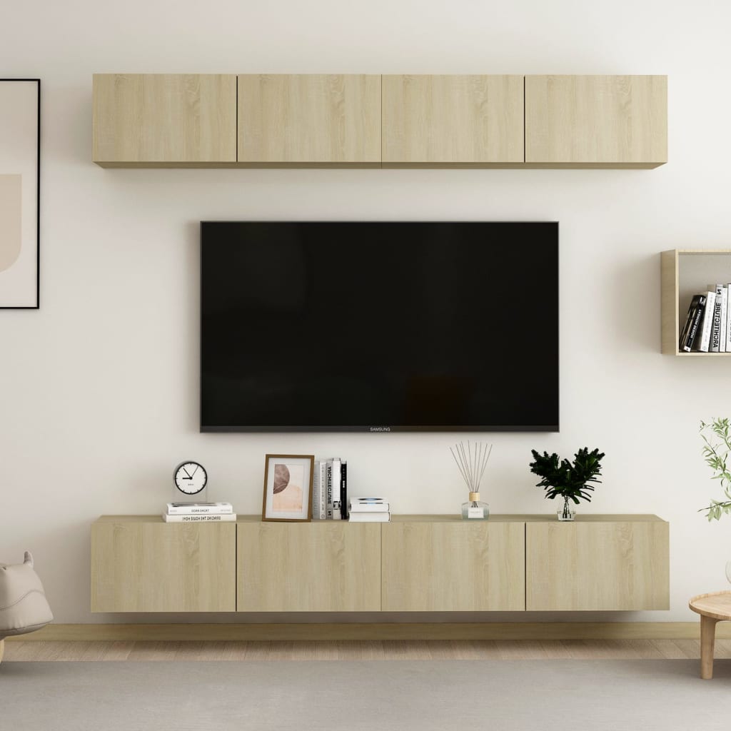 vidaXL 4 db sonoma-tölgyszínű forgácslap TV-szekrény 100 x 30 x 30 cm