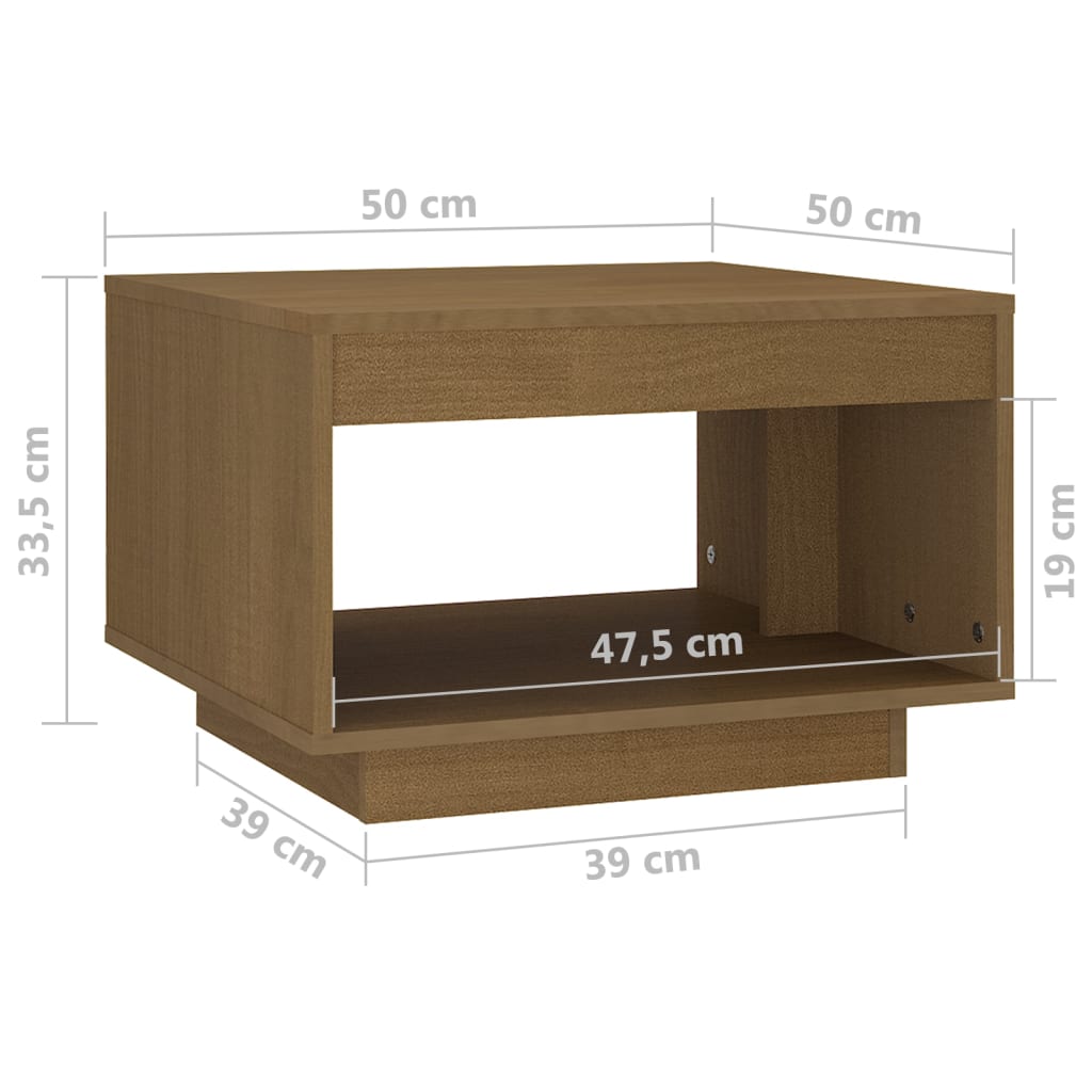 vidaXL mézbarna tömör fenyőfa dohányzóasztal 50 x 50 x 33,5 cm