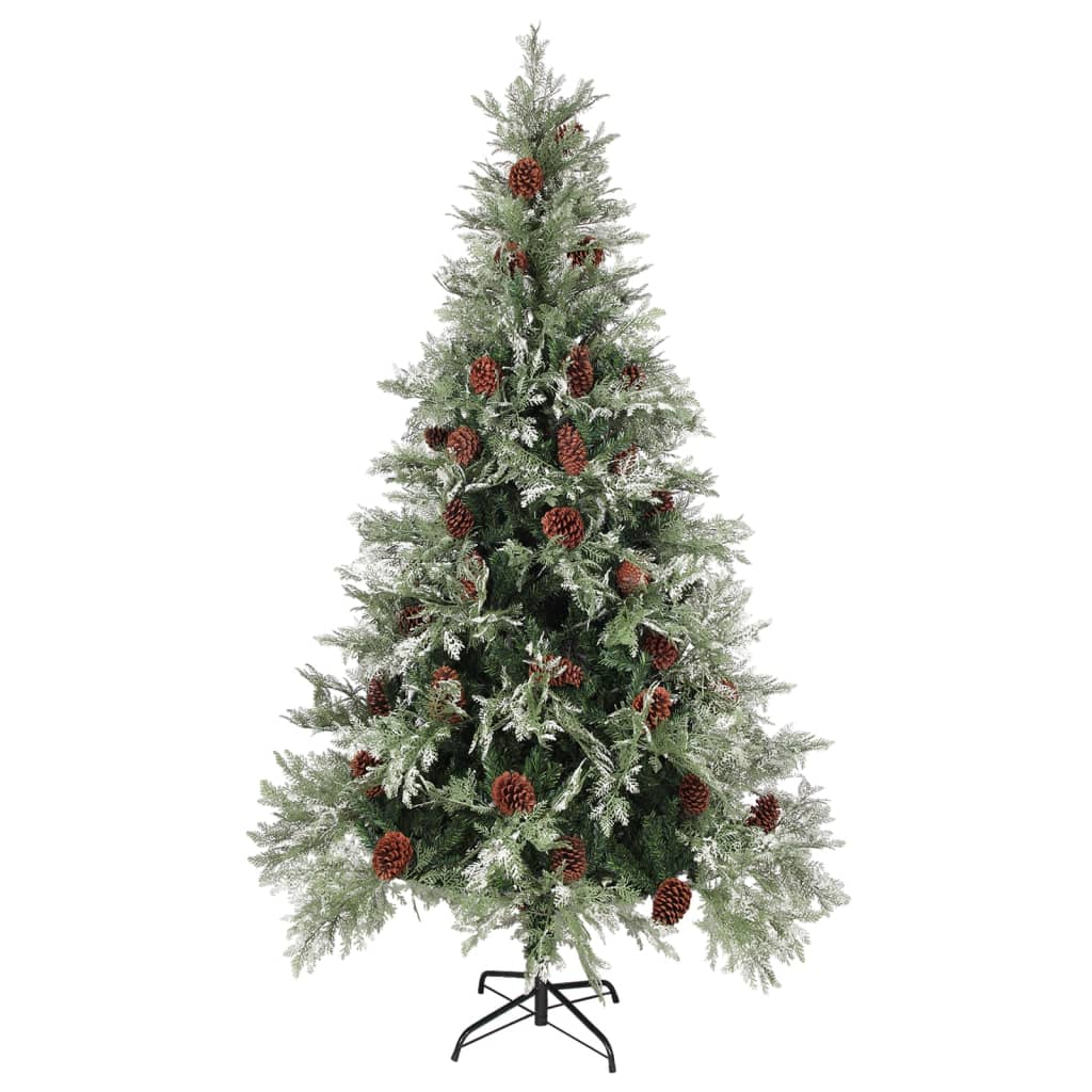 vidaXL zöld és fehér karácsonyfa LED-ekkel és fenyőtobozokkal 195 cm