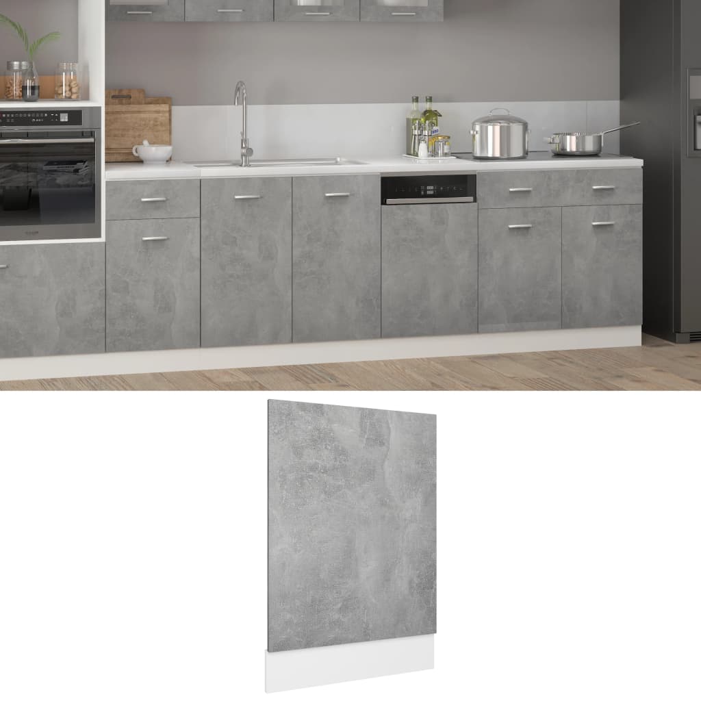 vidaXL betonszürke forgácslap mosogatógép-panel 45 x 3 x 67 cm