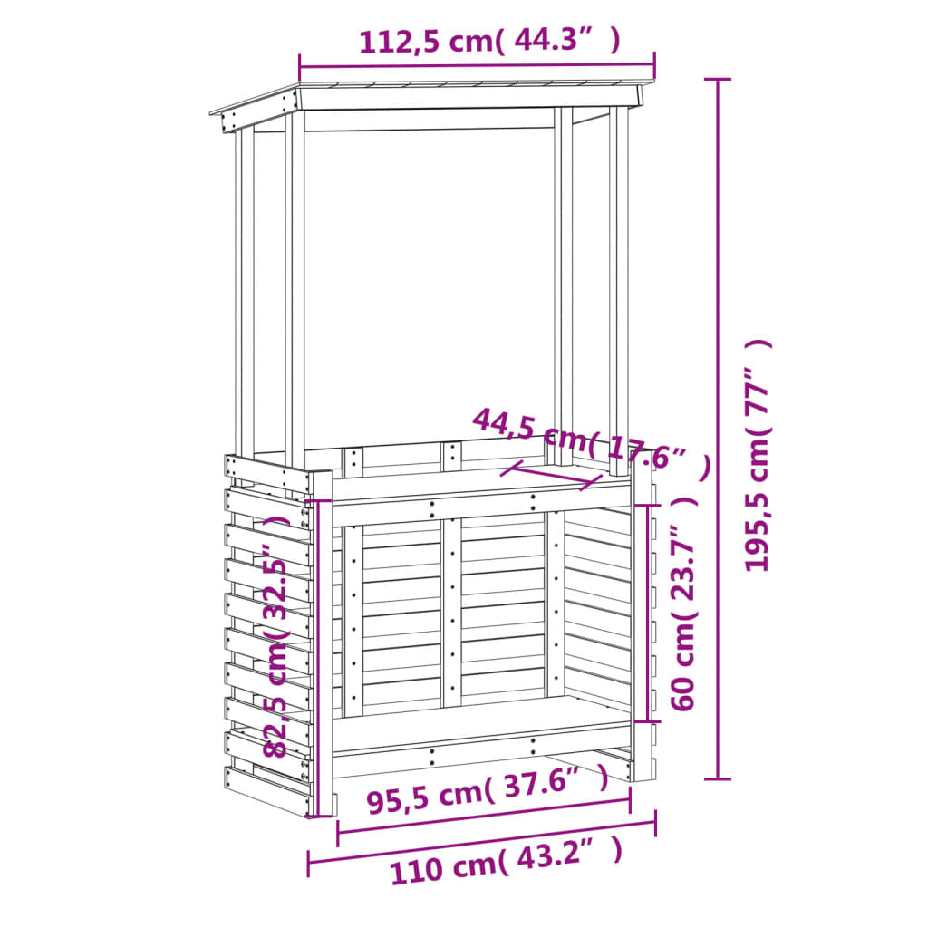 vidaXL kültéri tömör fa bárasztal tetővel 112,5 x 57 x 195,5 cm