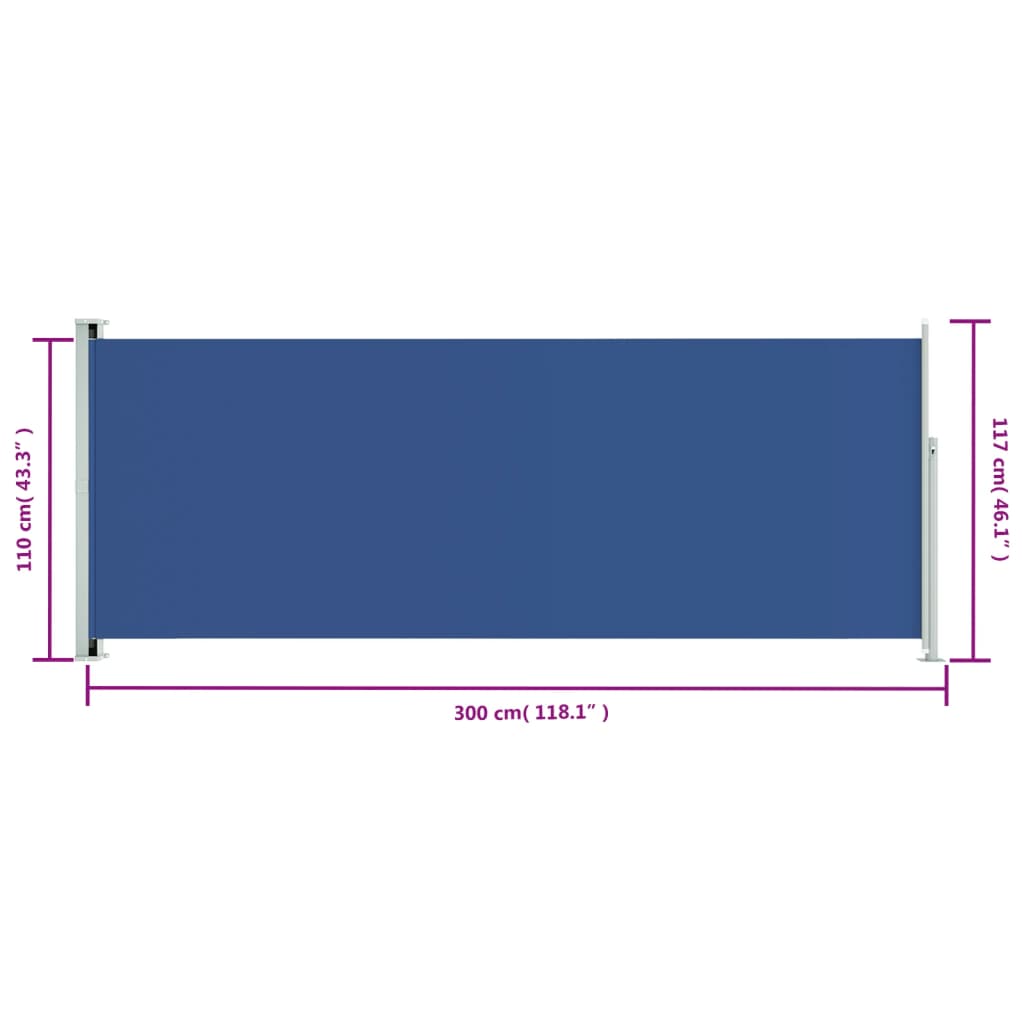 vidaXL kék behúzható oldalsó terasznapellenző 117 x 300 cm