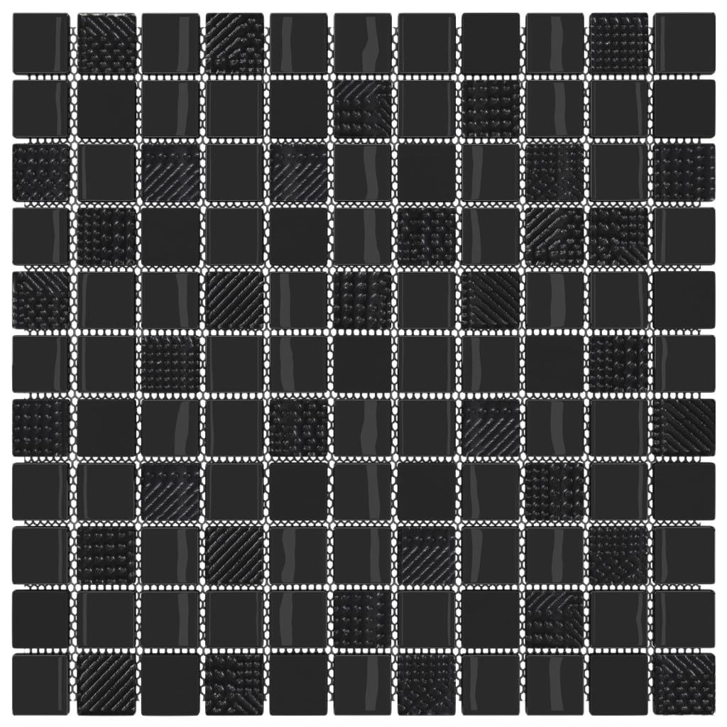 vidaXL 11 db fényes fekete üveg mozaikcsempe 30 x 30 cm