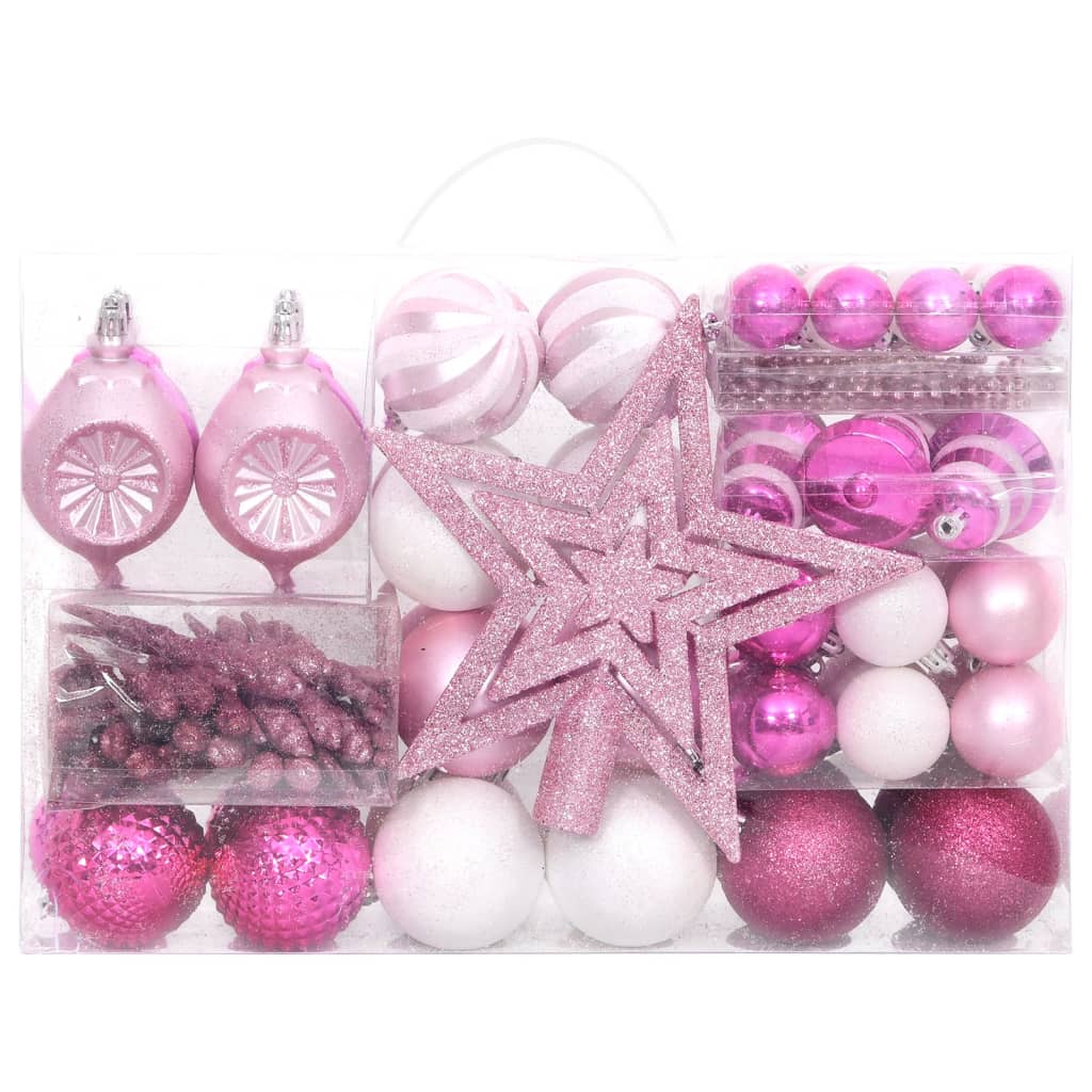 vidaXL 108 részes fehér és rózsaszín karácsonyi gömbszett