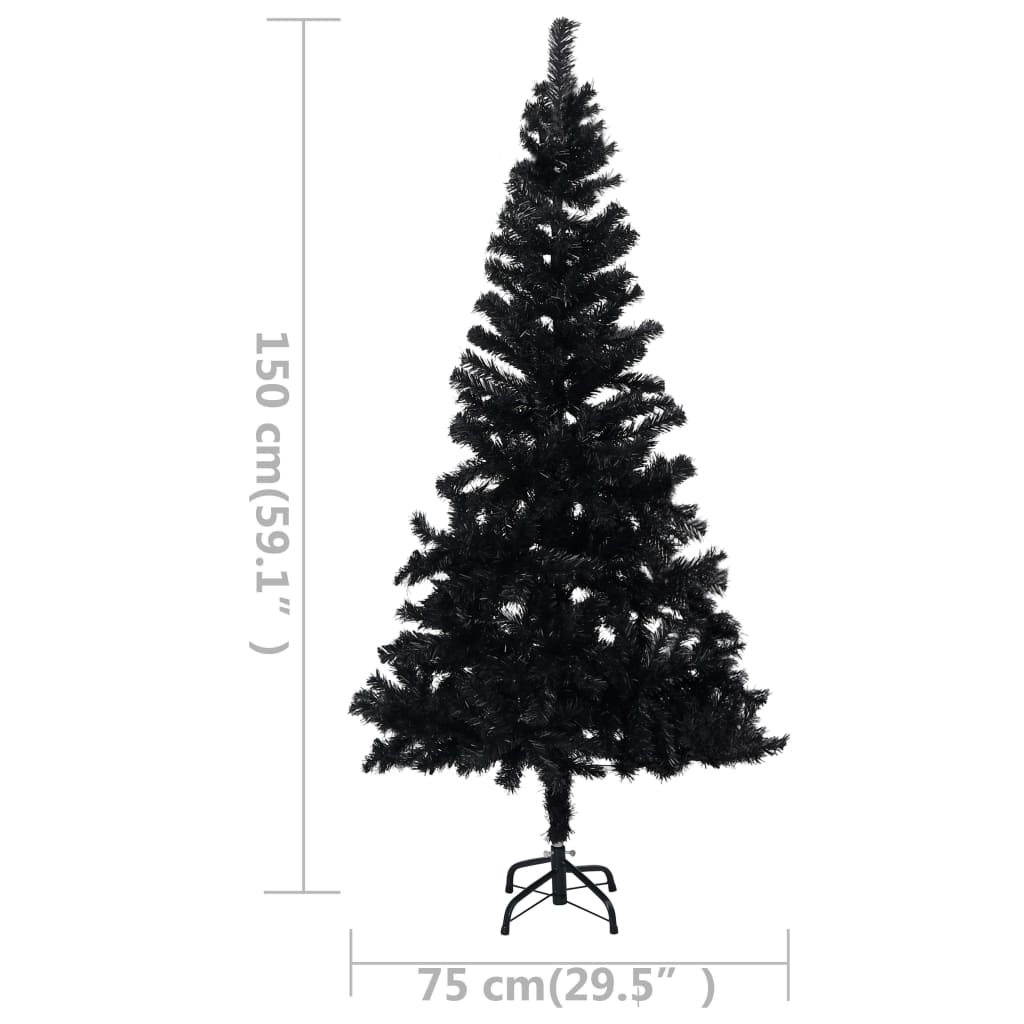 vidaXL fekete PVC megvilágított műkarácsonyfa gömb szettel 150 cm