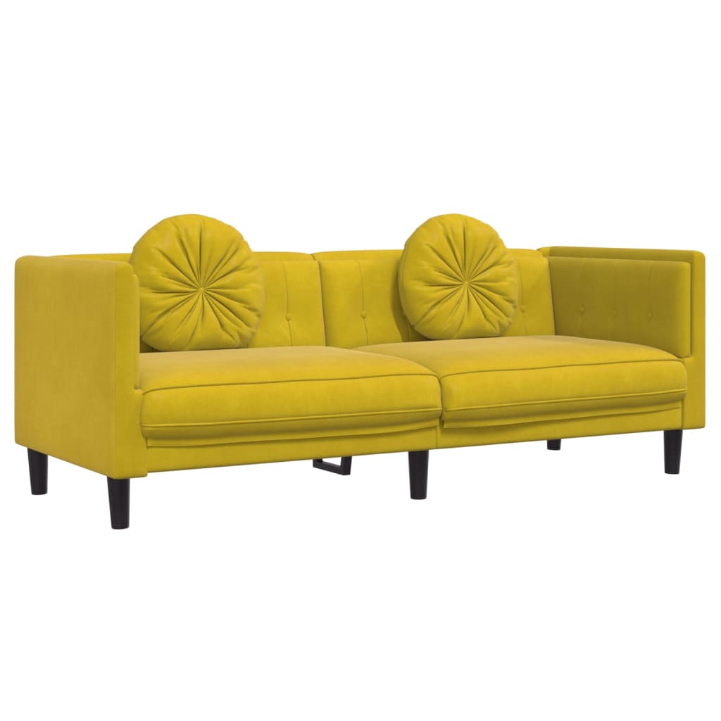 vidaXL sárga bársony 3 személyes kanapé párnákkal
