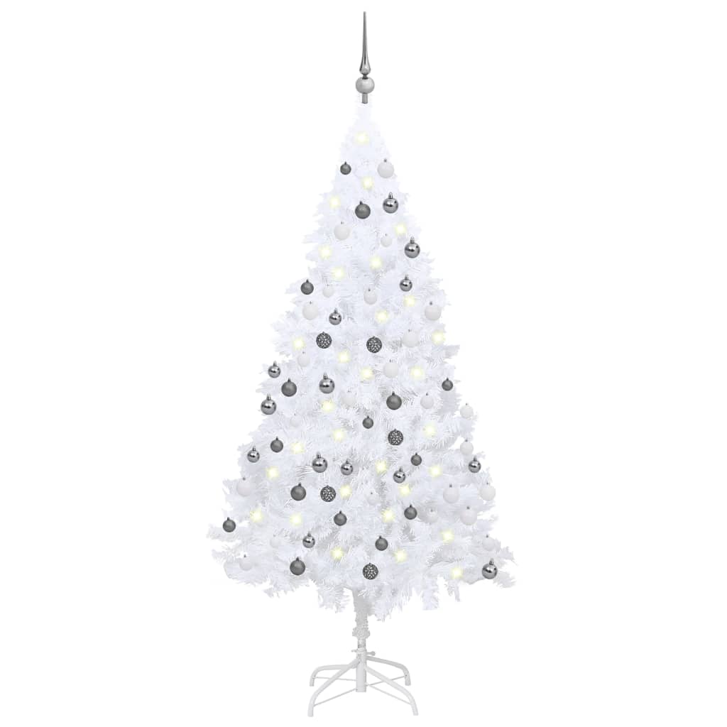 vidaXL fehér PVC megvilágított műkarácsonyfa gömb szettel 120 cm
