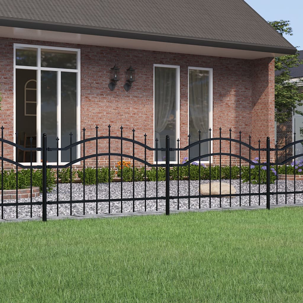 vidaXL fekete porszórt acél kerti kerítés lándzsa hegyekkel 115 cm