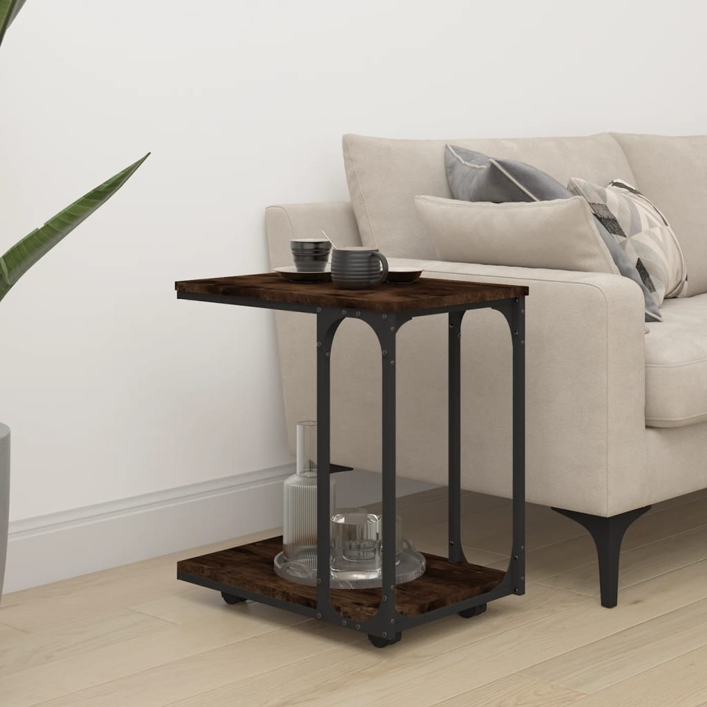 vidaXL füstös tölgyszínű szerelt fa kisasztal kerekekkel 50x35x55,5 cm