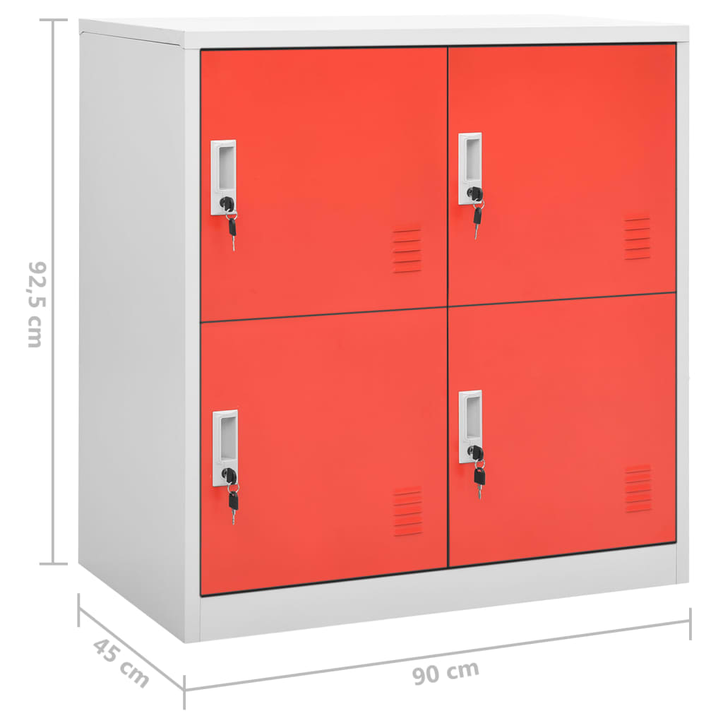 vidaXL 2 db világosszürke-piros acél zárható szekrény 90x45x92,5 cm