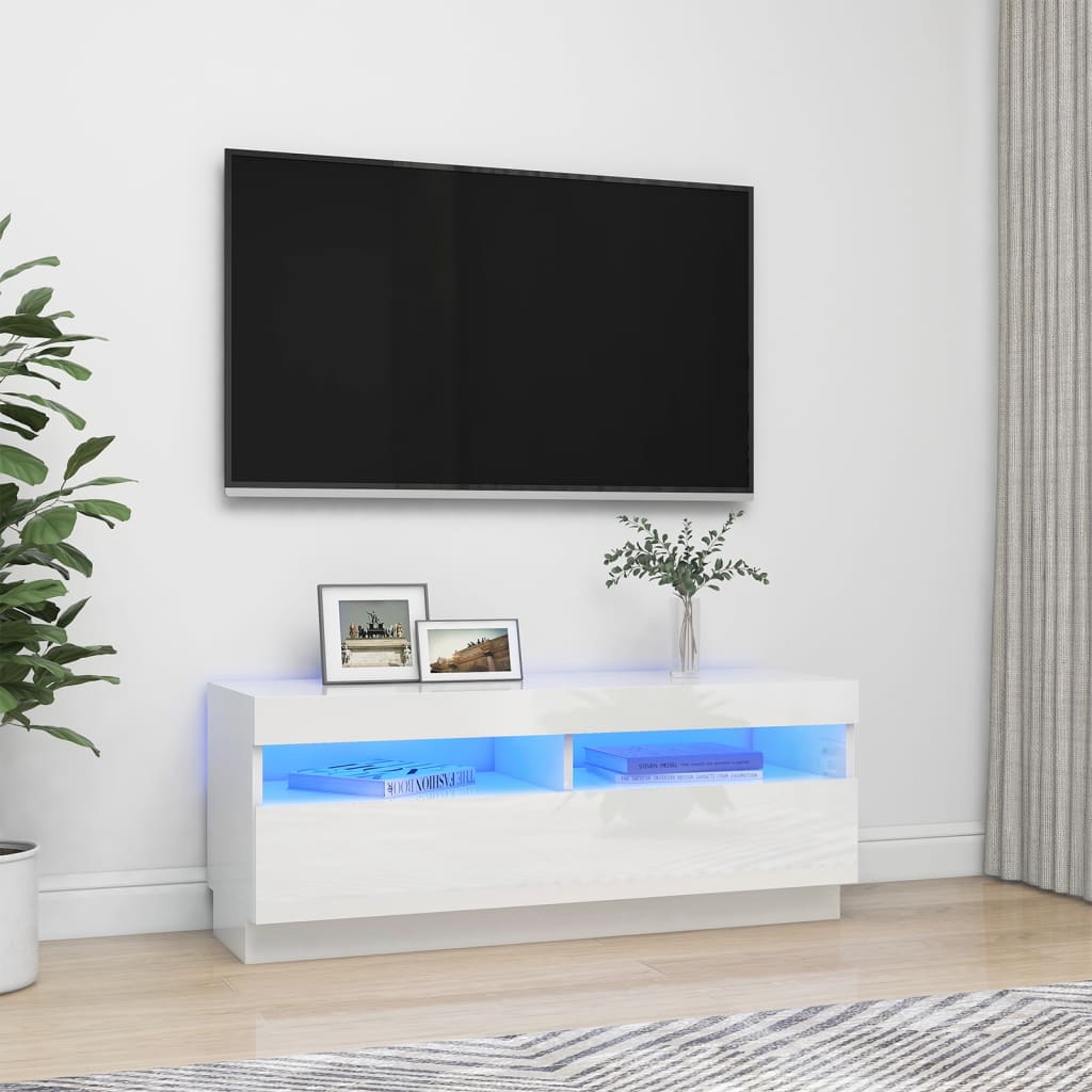 vidaXL magasfényű fehér TV-szekrény LED-ekkel 100 x 35 x 40 cm