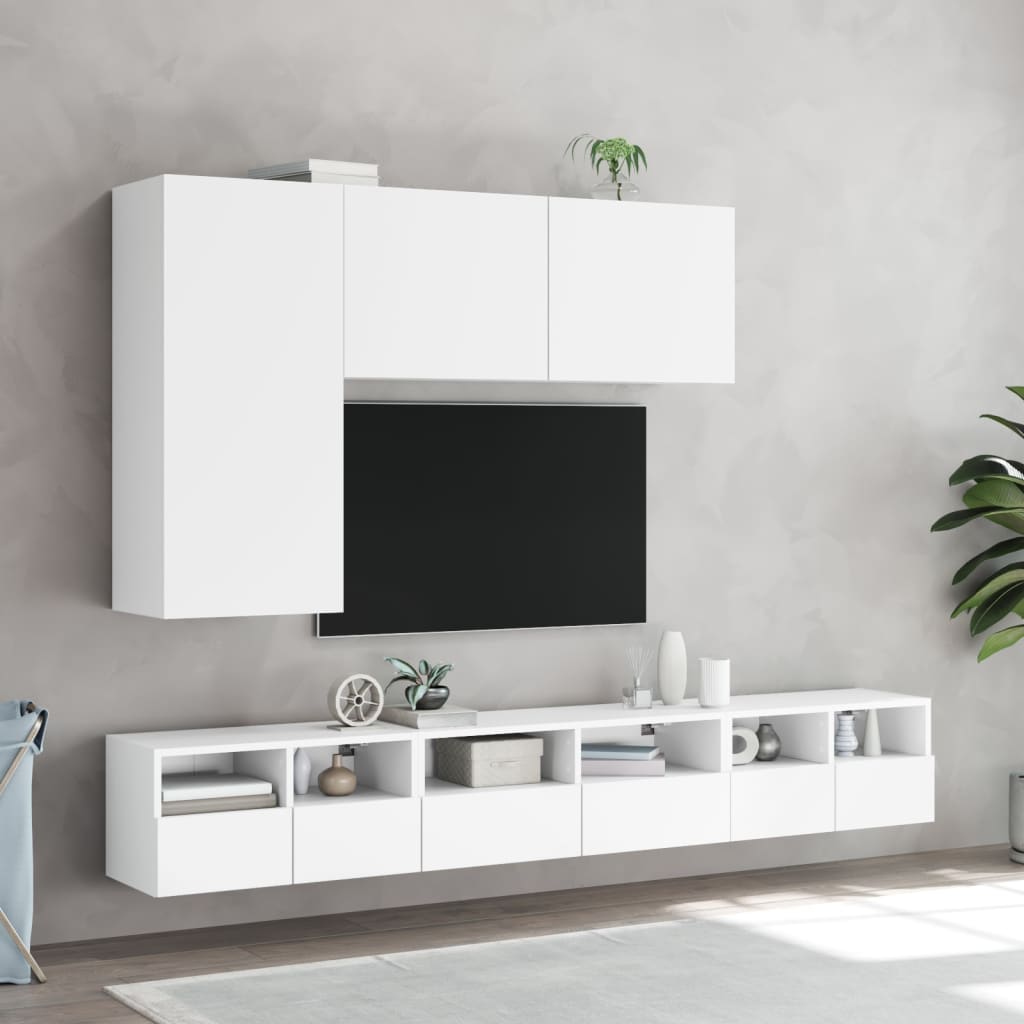 vidaXL 5 darab fehér szerelt fa fali TV-szekrény