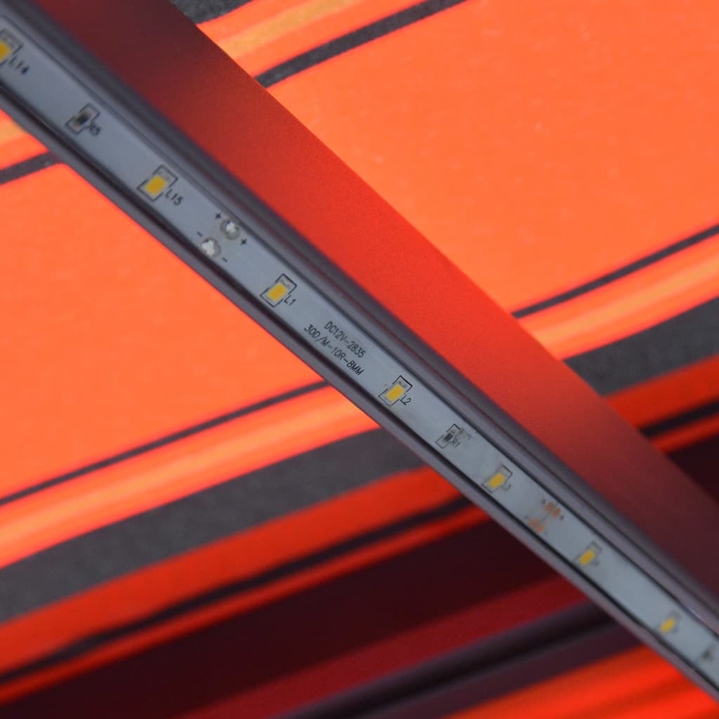 vidaXL narancs és barna kézzel kihúzható LED-es napellenző 400x300 cm