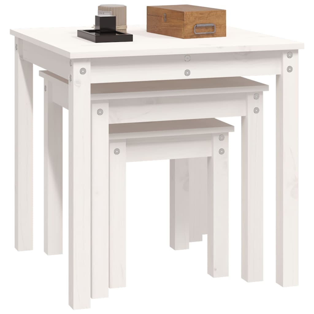 vidaXL 3 db fehér tömör fenyőfa rakásolható asztal