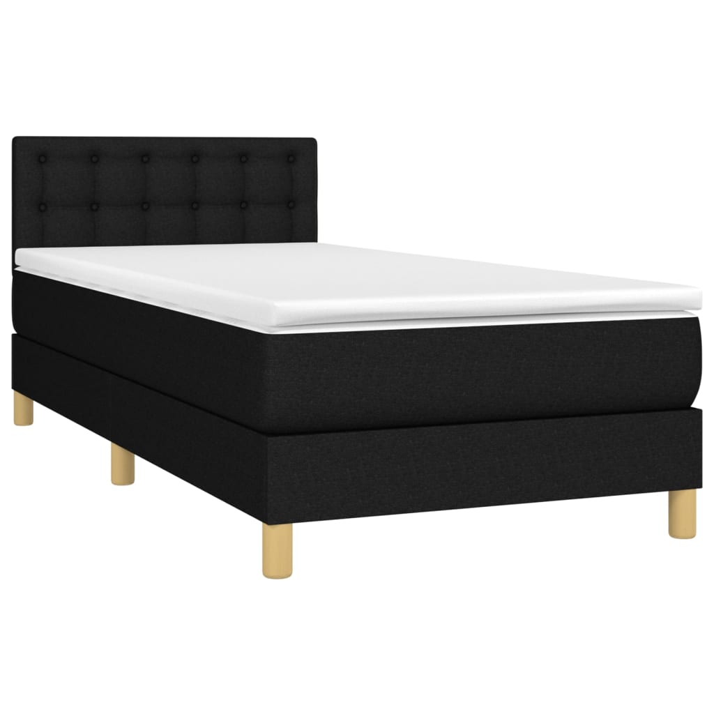vidaXL fekete szövet rugós és LED-es ágy matraccal 90x200 cm