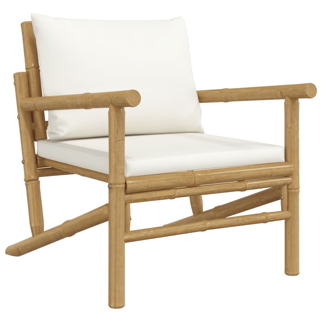 vidaXL 2 db bambusz kerti szék krémfehér párnákkal