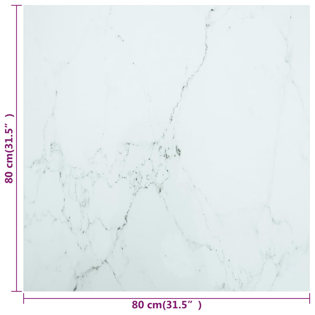 vidaXL fehér edzett üveg asztallap márványdizájnnal 80 x 80 cm 6 mm