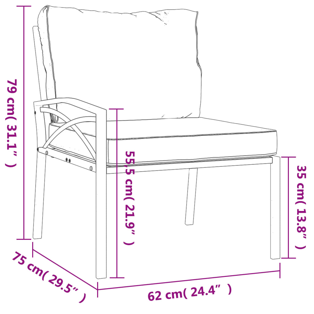 vidaXL 2 db acél kerti szék homokszínű párnákkal 62 x 75 x 79 cm