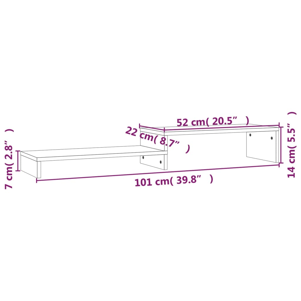 vidaXL tömör fenyőfa monitorállvány (52-101) x 22 x 14 cm