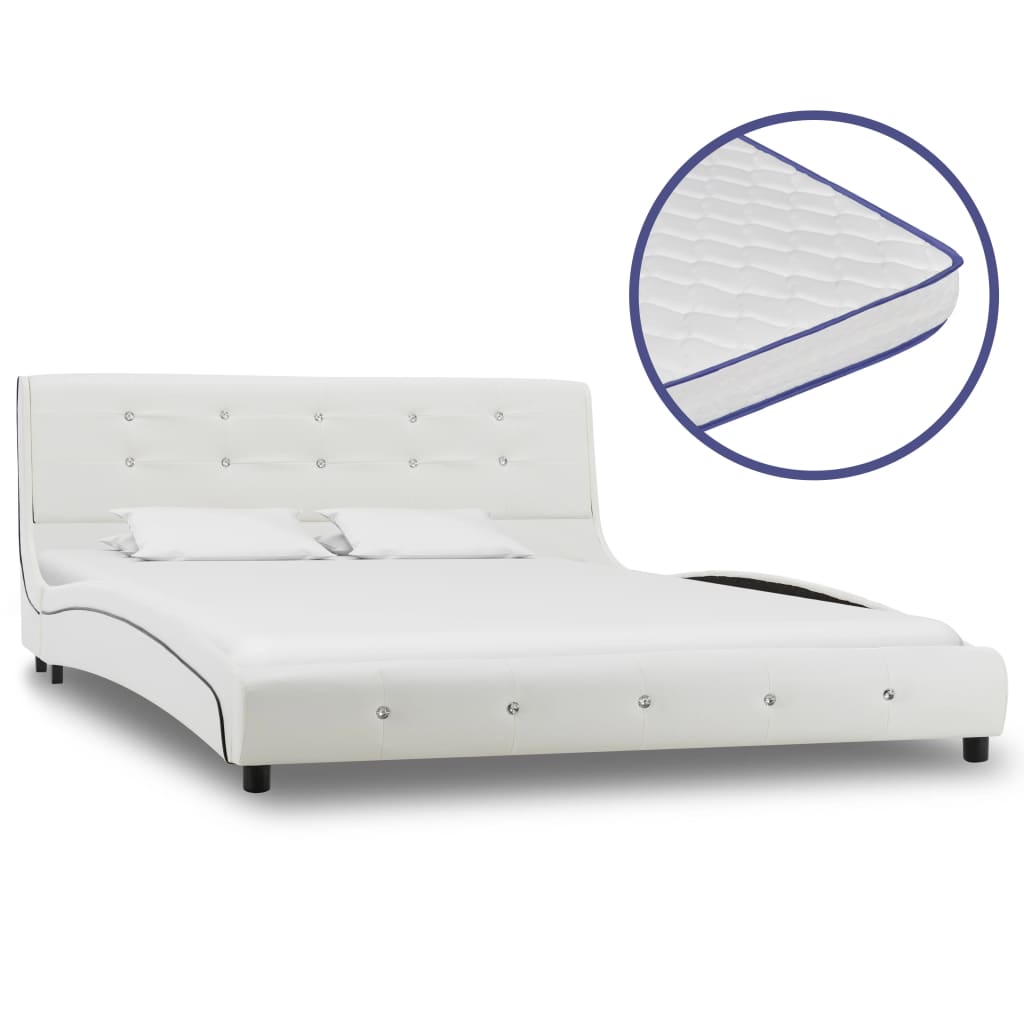 vidaXL fehér műbőr ágy memóriahabos matraccal 140 x 200 cm