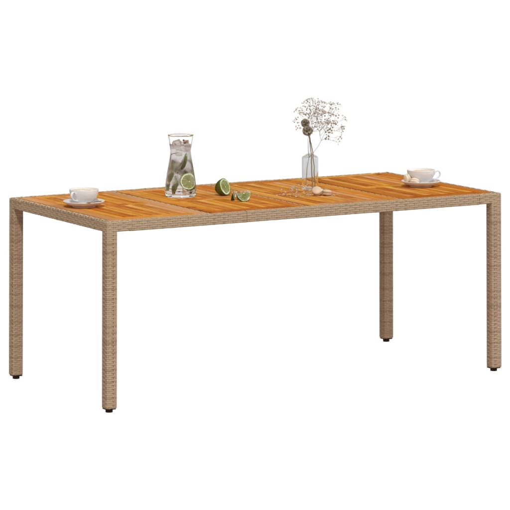 vidaXL bézs polyrattan és akácfa kerti asztal 190 x 90 x 75 cm