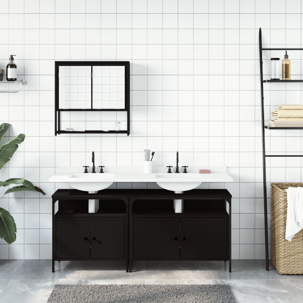 vidaXL 3 részes fekete szerelt fa fürdőszobai bútorszett