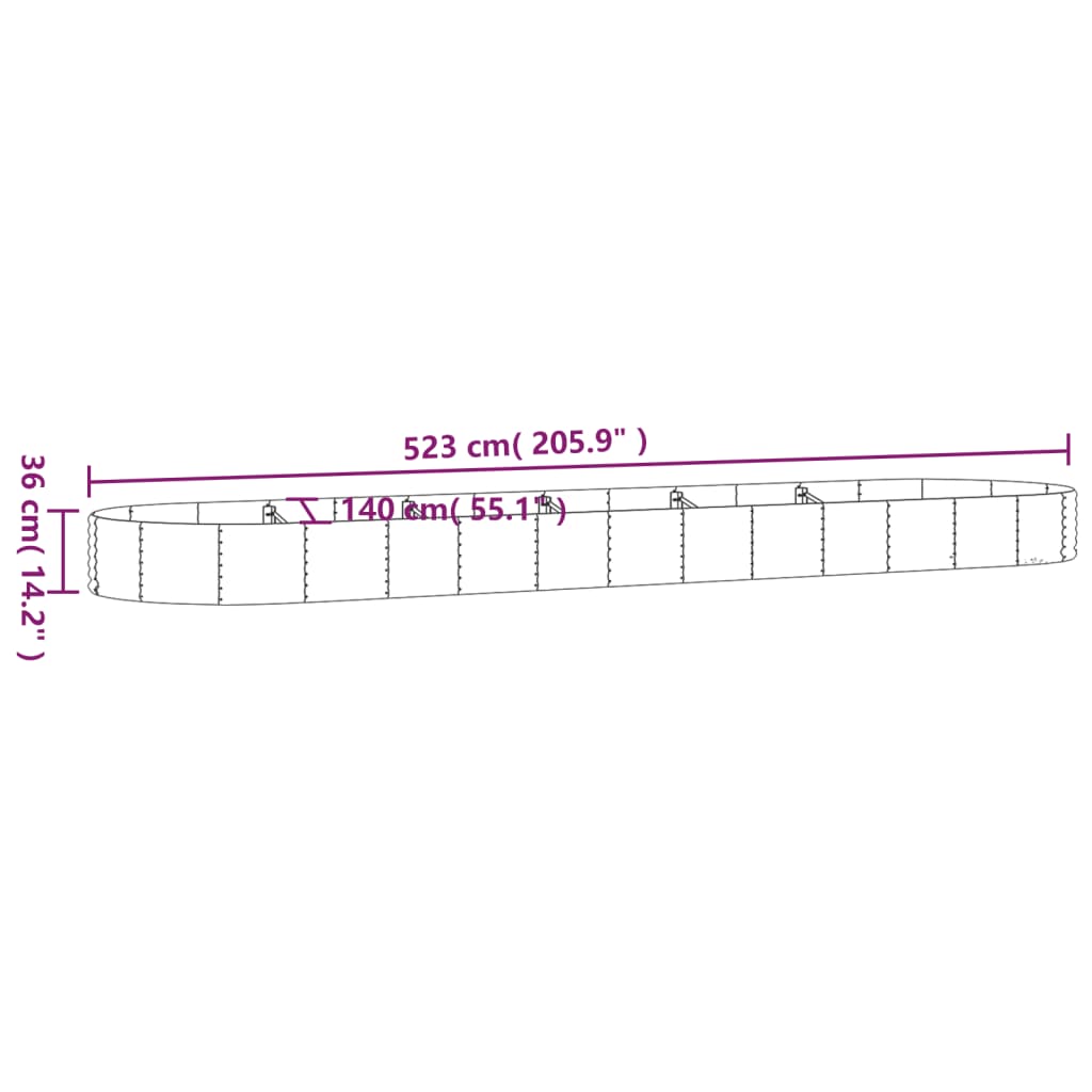 vidaXL antracitszürke porszórt acél kerti magaságyás 523x140x36 cm