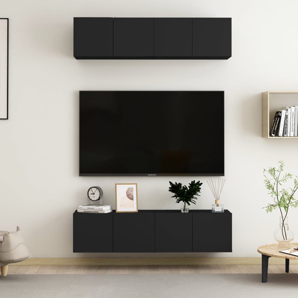 vidaXL 4 db fekete forgácslap TV-szekrény 60 x 30 x 30 cm