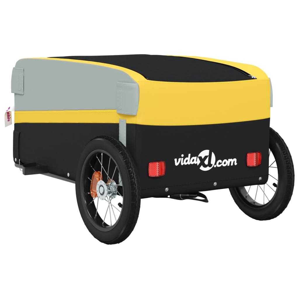 vidaXL fekete-sárga vas kerékpár-utánfutó 30 kg