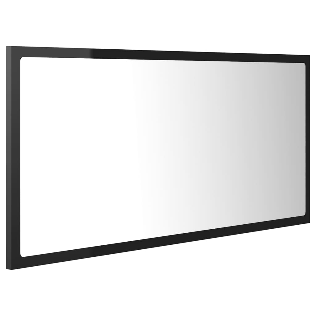 vidaXL magasfényű fekete akril LED-es fürdőszobatükör 90x8,5x37 cm