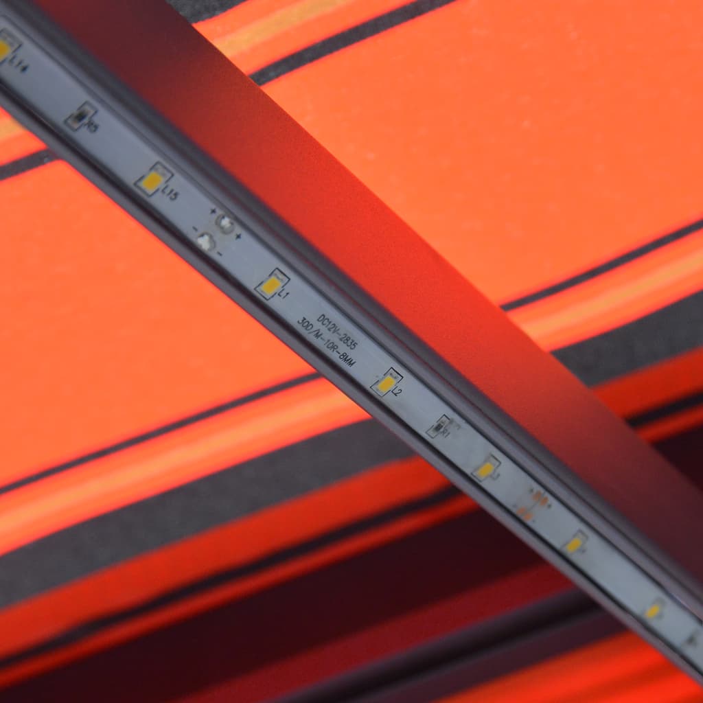 vidaXL narancs és barna kézzel kihúzható LED-es napellenző 300x250 cm