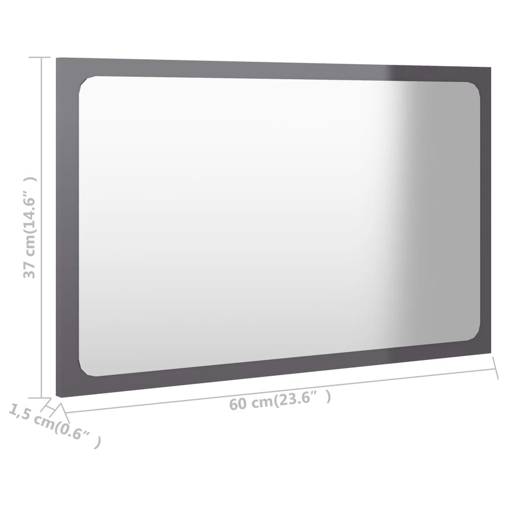 vidaXL magasfényű szürke forgácslap fürdőszobai tükör 60 x 1,5 x 37 cm