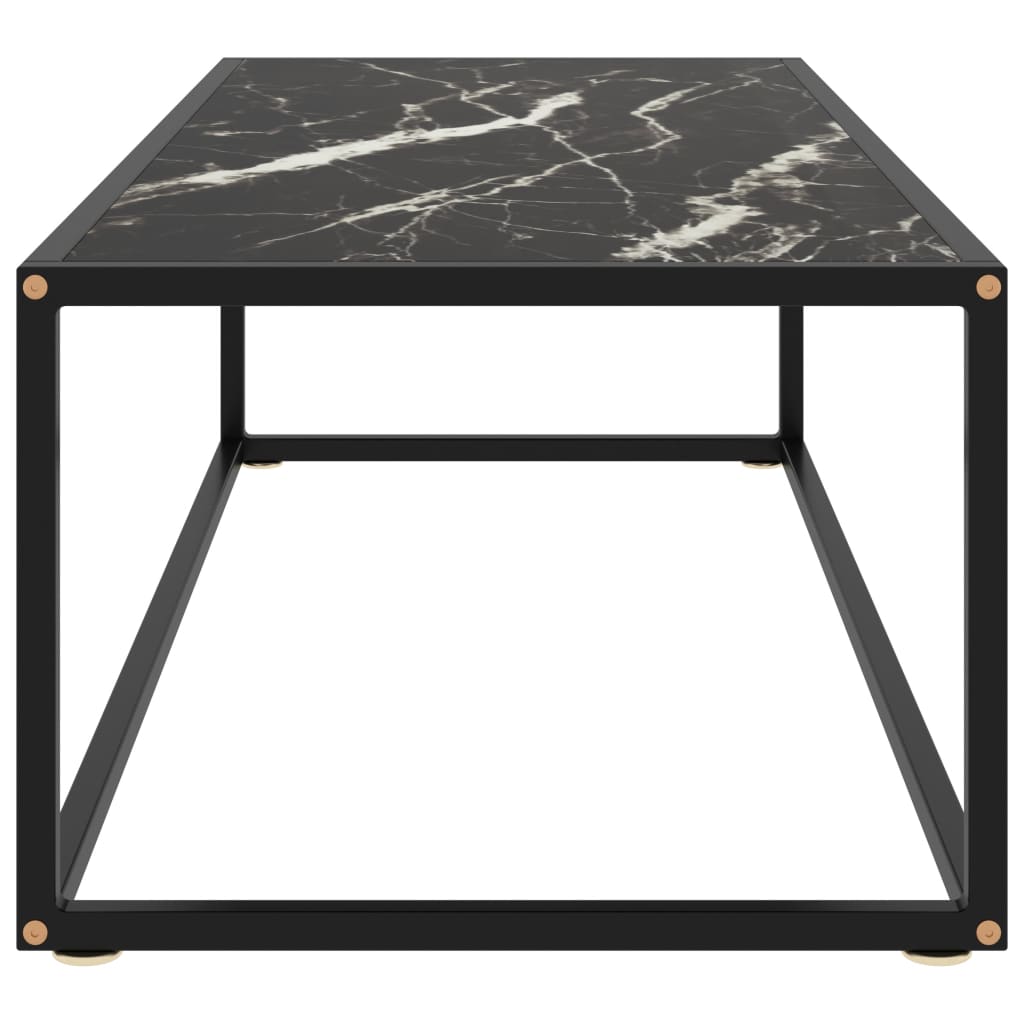 vidaXL fekete dohányzóasztal fekete márvány mintás üveggel 120x50x35cm