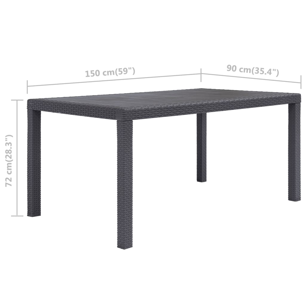 vidaXL barna rattan hatású műanyag kerti asztal 150 x 90 x 72 cm