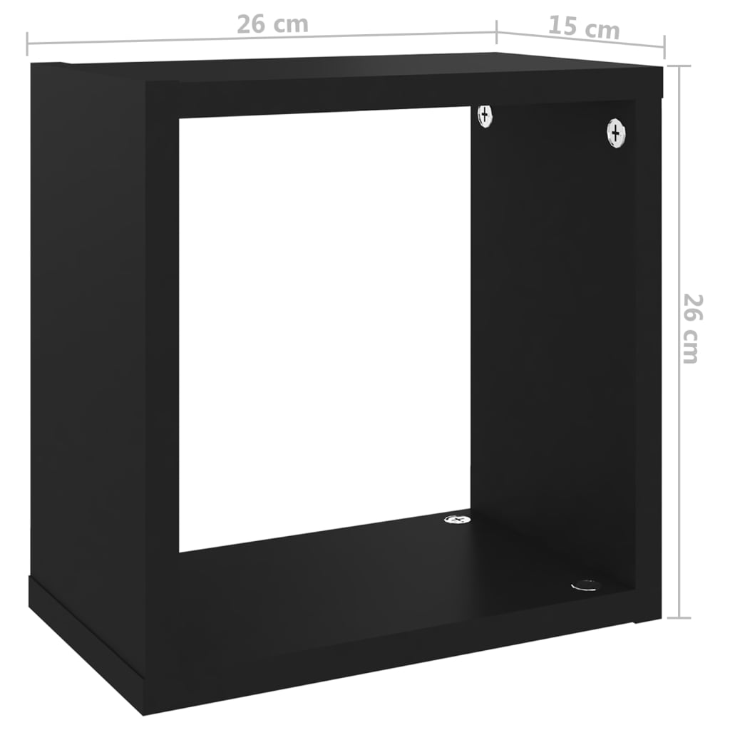 vidaXL 4 db fekete fali kockapolc 26 x 15 x 26 cm