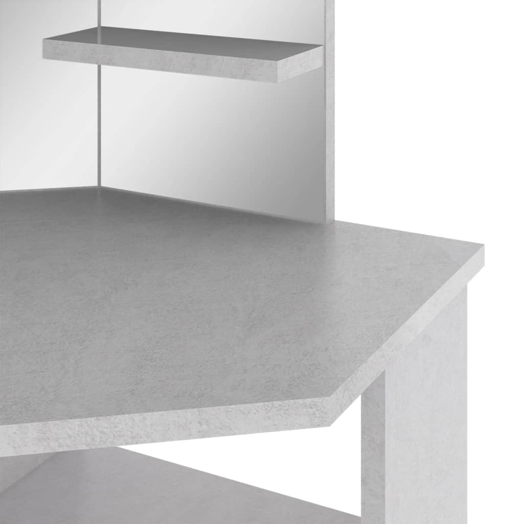 vidaXL betonszürke sarok-fésülködőasztal LED-del 111x54x141,5 cm