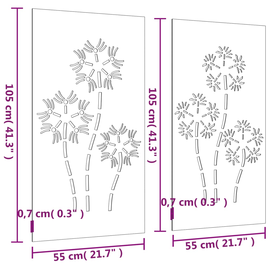 vidaXL 2 db virágmintás corten acél kerti faldísz 105 x 55 cm
