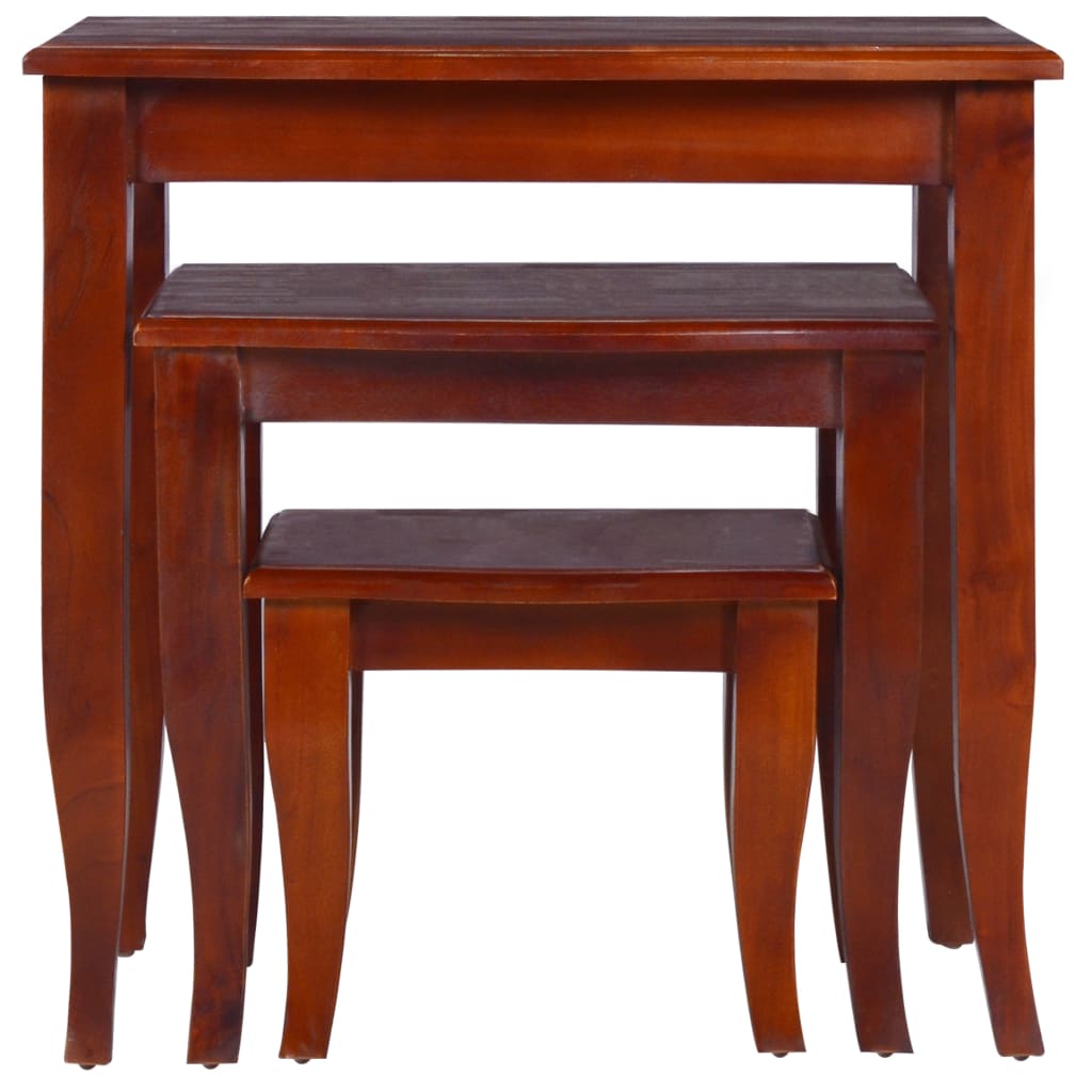 vidaXL 3 db klasszikus barna rakásolható tömör mahagónifa kisasztal