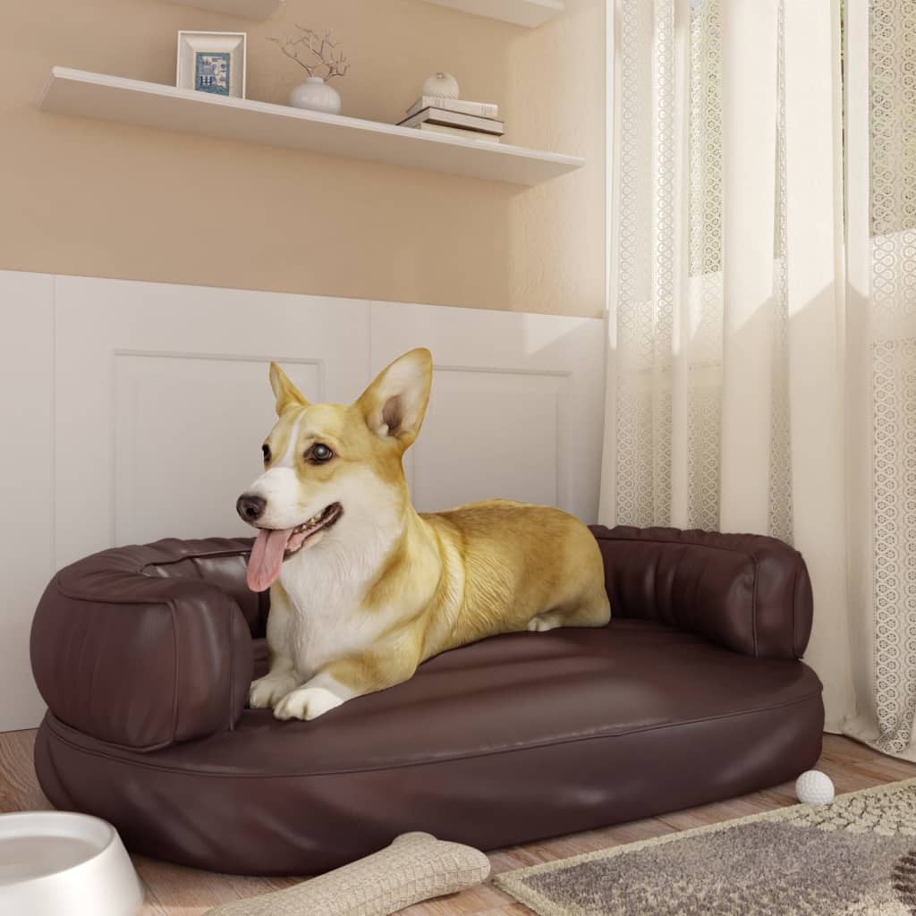 vidaXL barna ergonomikus műbőr kutyaágy 88 x 65 cm