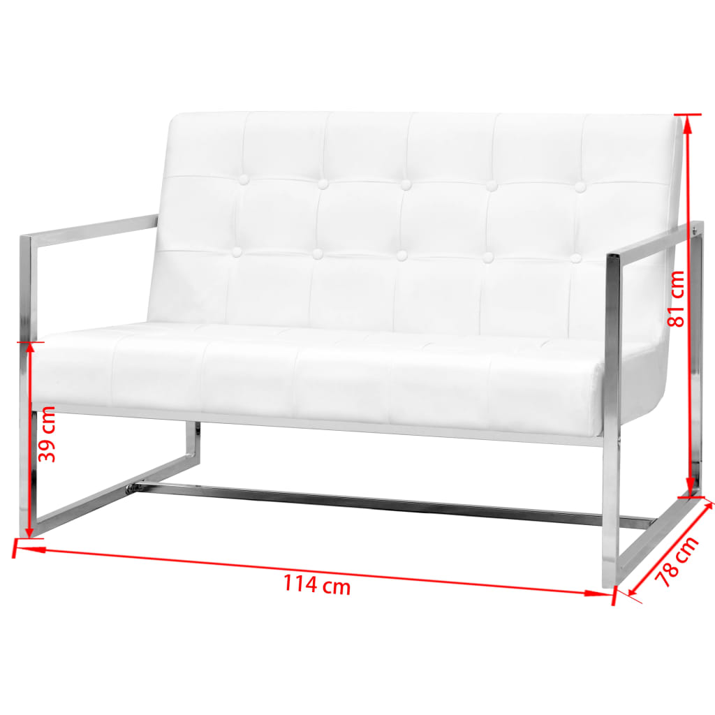 vidaXL 2 személyes fehér műbőr/acél karfás kanapé